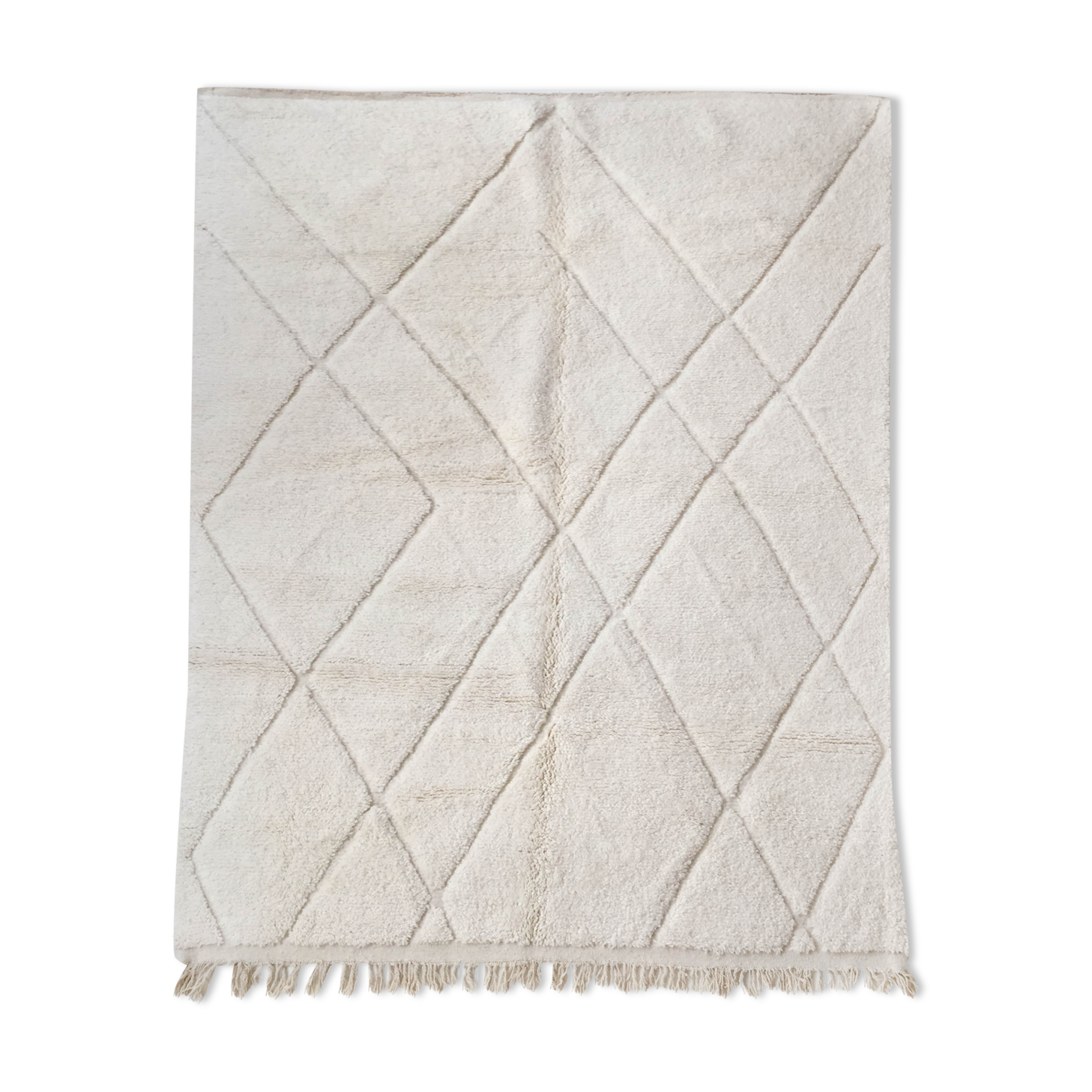 Moroccan Berber carpet blessed ouarain ecru plain with engraved diamonds 302x210cm