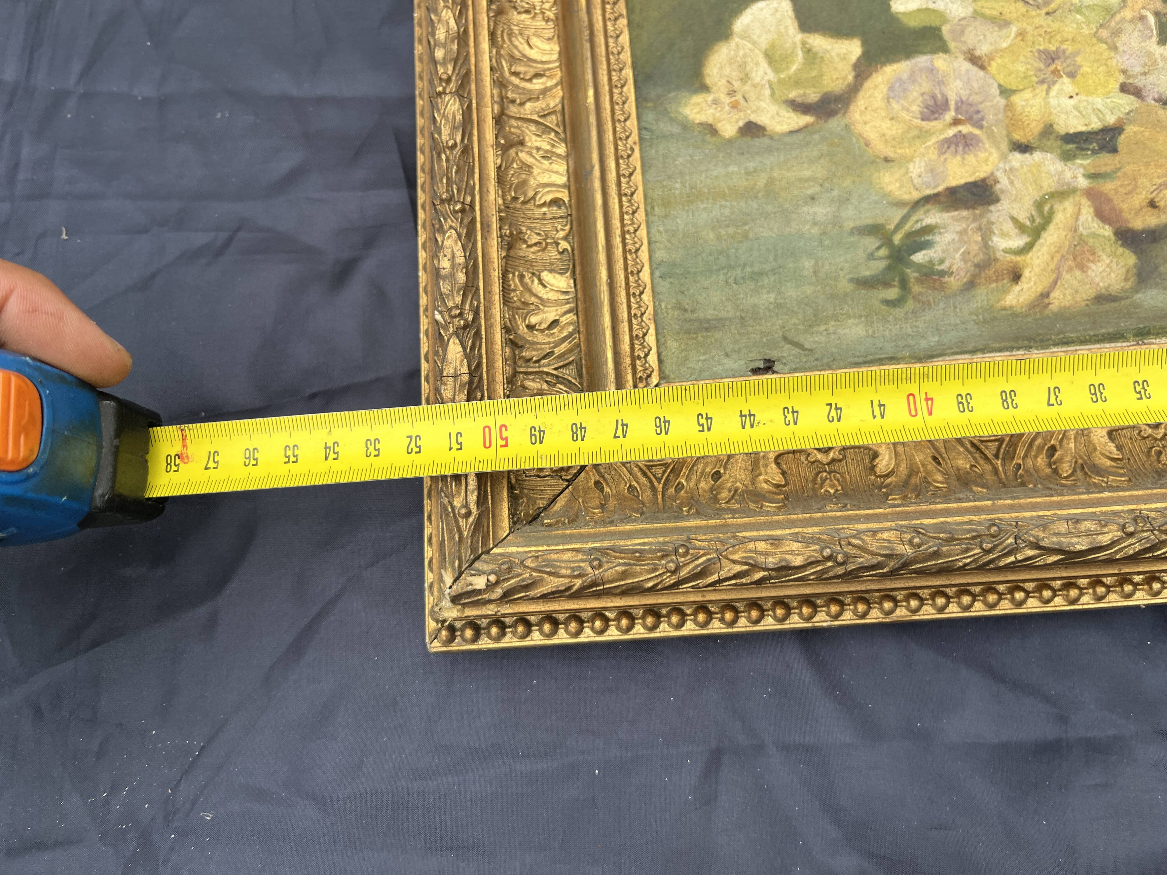 Antique still life painting with flowers signed Marthe, late 19th century