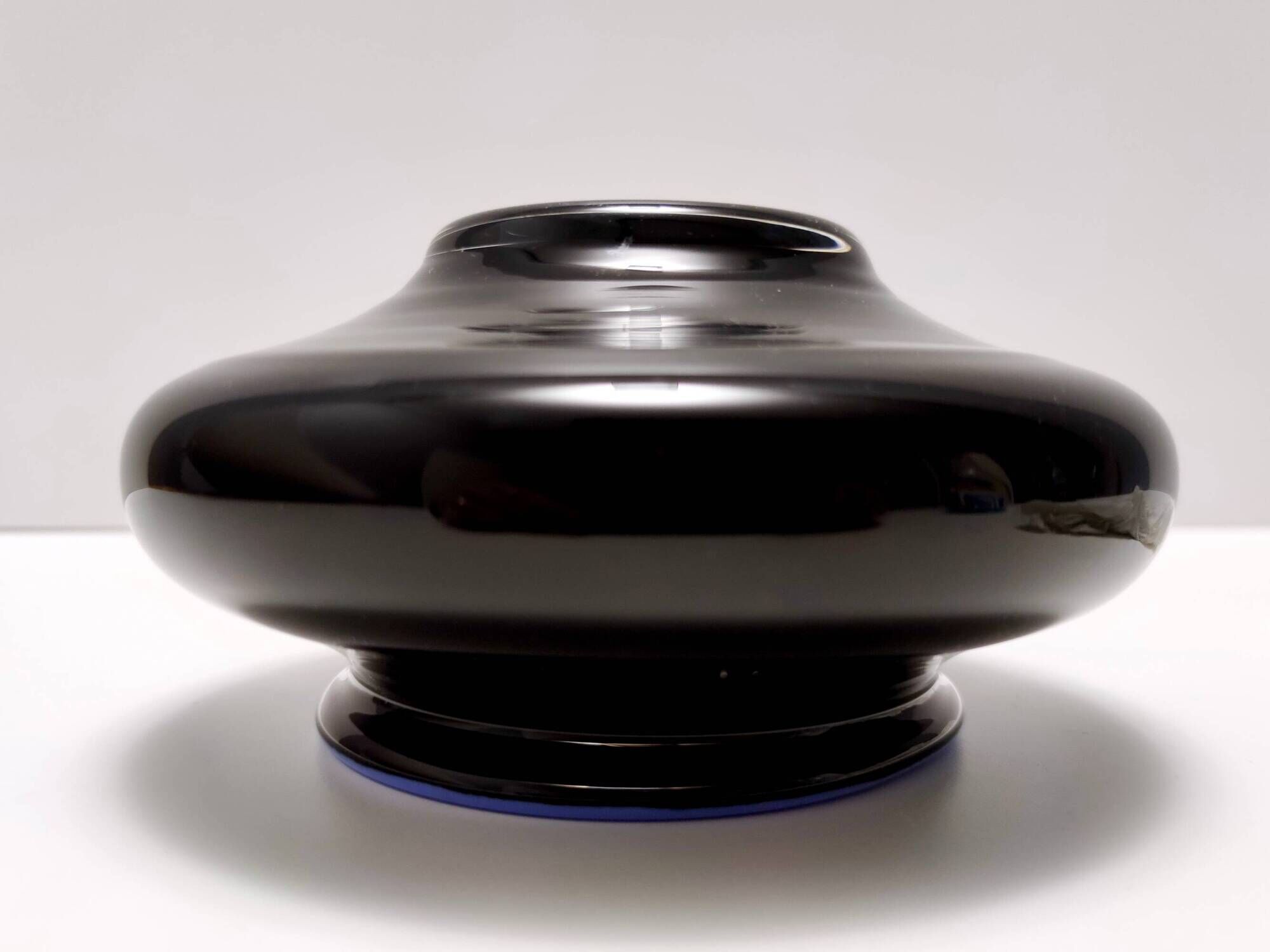 Postmodern Iridescent Black and Cornflower Blue Cased Glass Vase, Italy