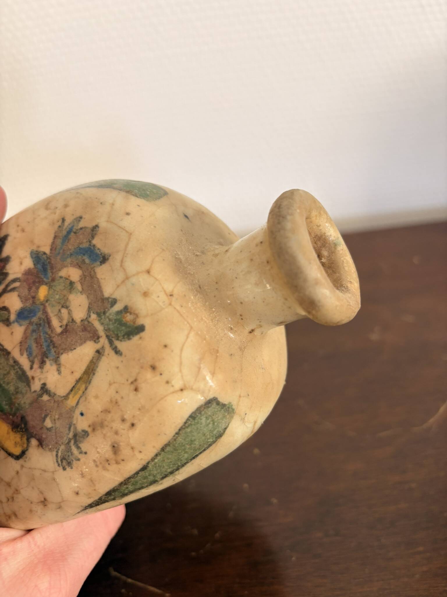 Ancient triangular vase perfume bottle Kohl Persian Qajar Iran Cavalier Gul O