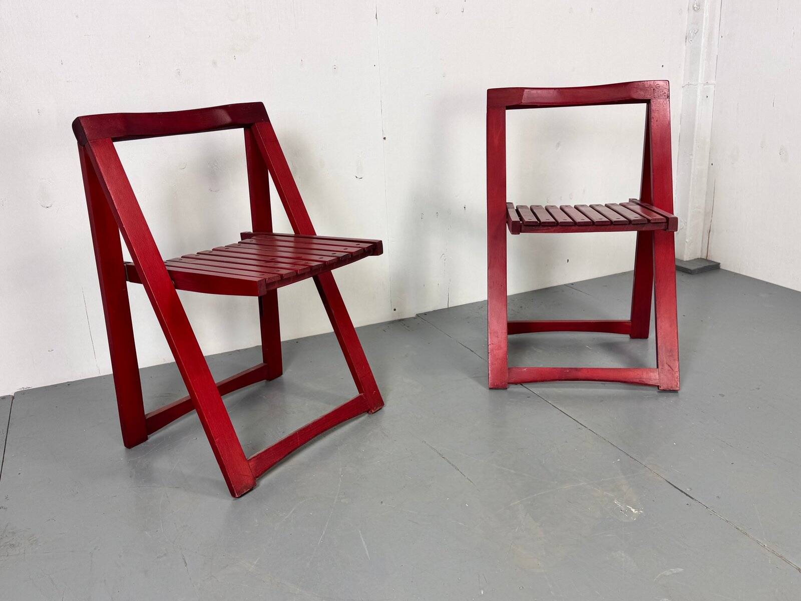 Mid-century Italian red foldable chairs by Aldo Jacober for Bazzani, 1960s, set of 2