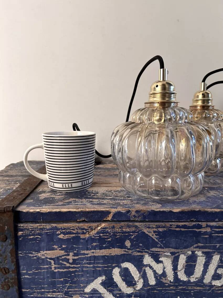 Set of two vintage amber pendant lights