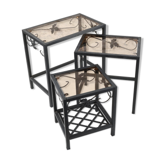Set of 3 wrought iron nesting tables