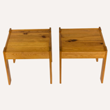 Scandinavian slatted pine coffee nesting table bench with stools or side tables, 1970s
