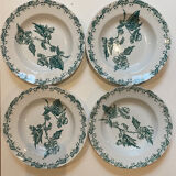 Set of 4 hollow plates, foliage decorations, Manufacture de St-Amand-les-Eaux