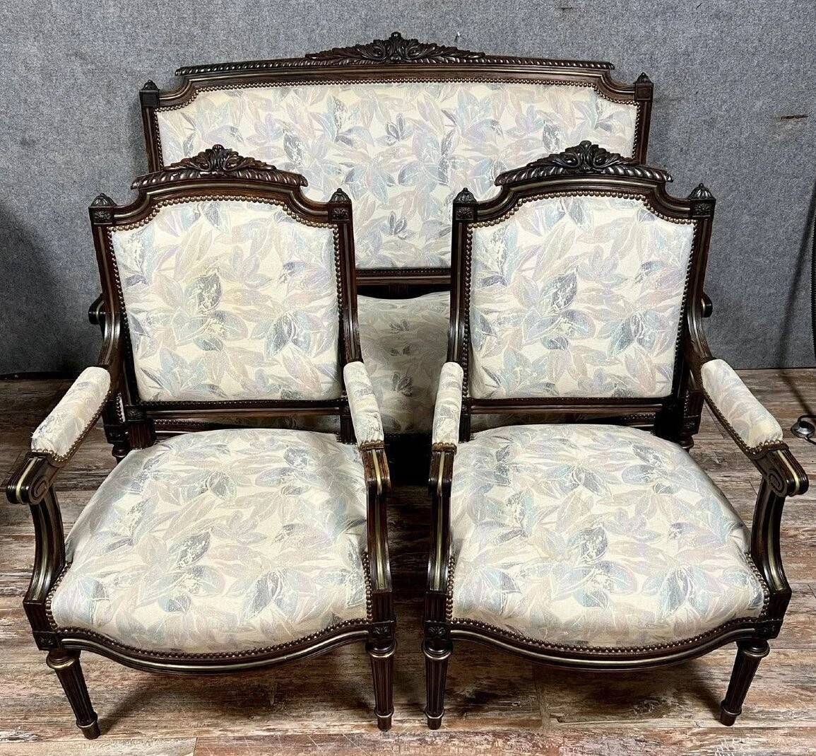 Louis XVI style living room in rosewood and gilding circa 1850