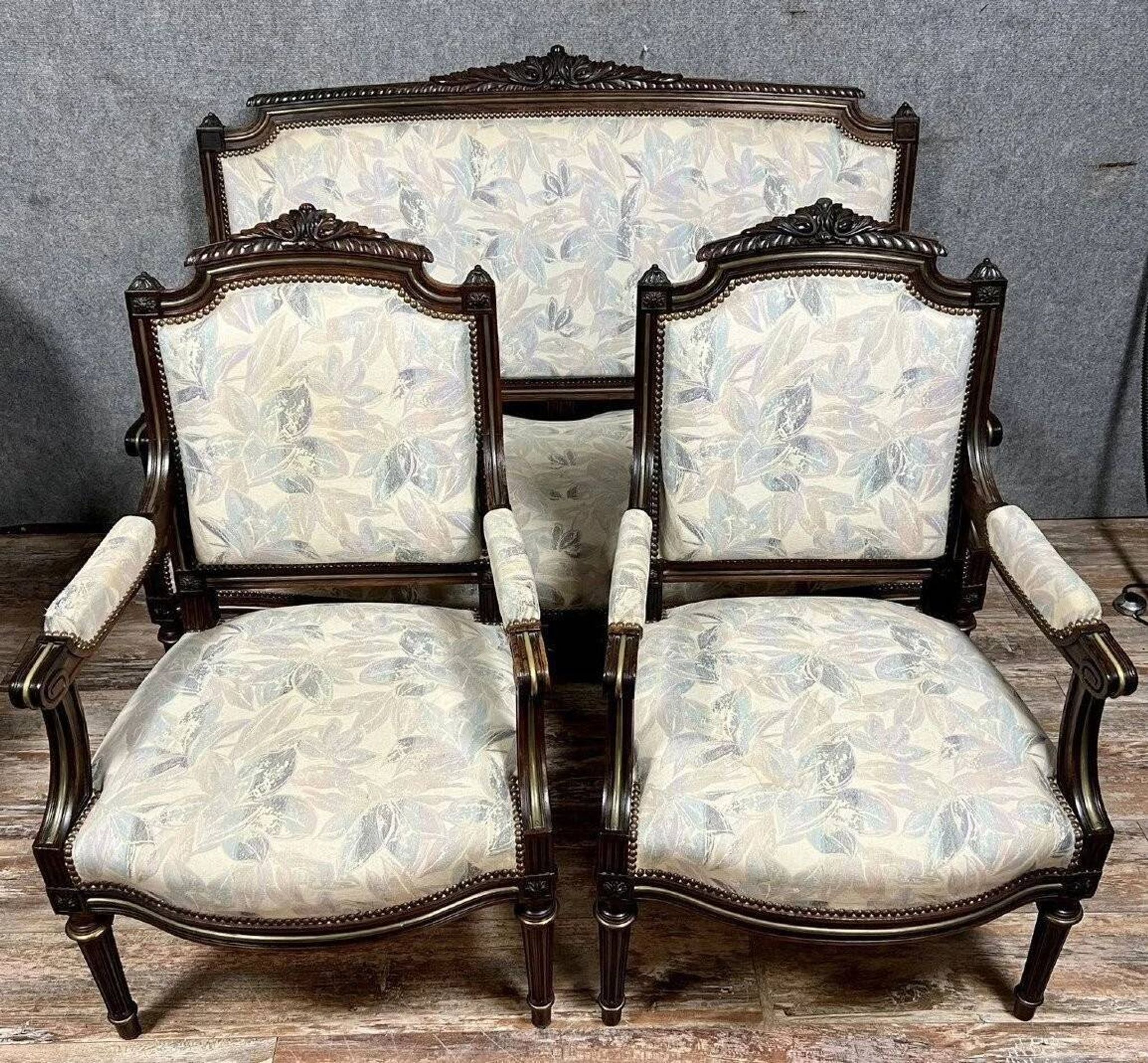 Louis XVI style living room in rosewood and gilding circa 1850