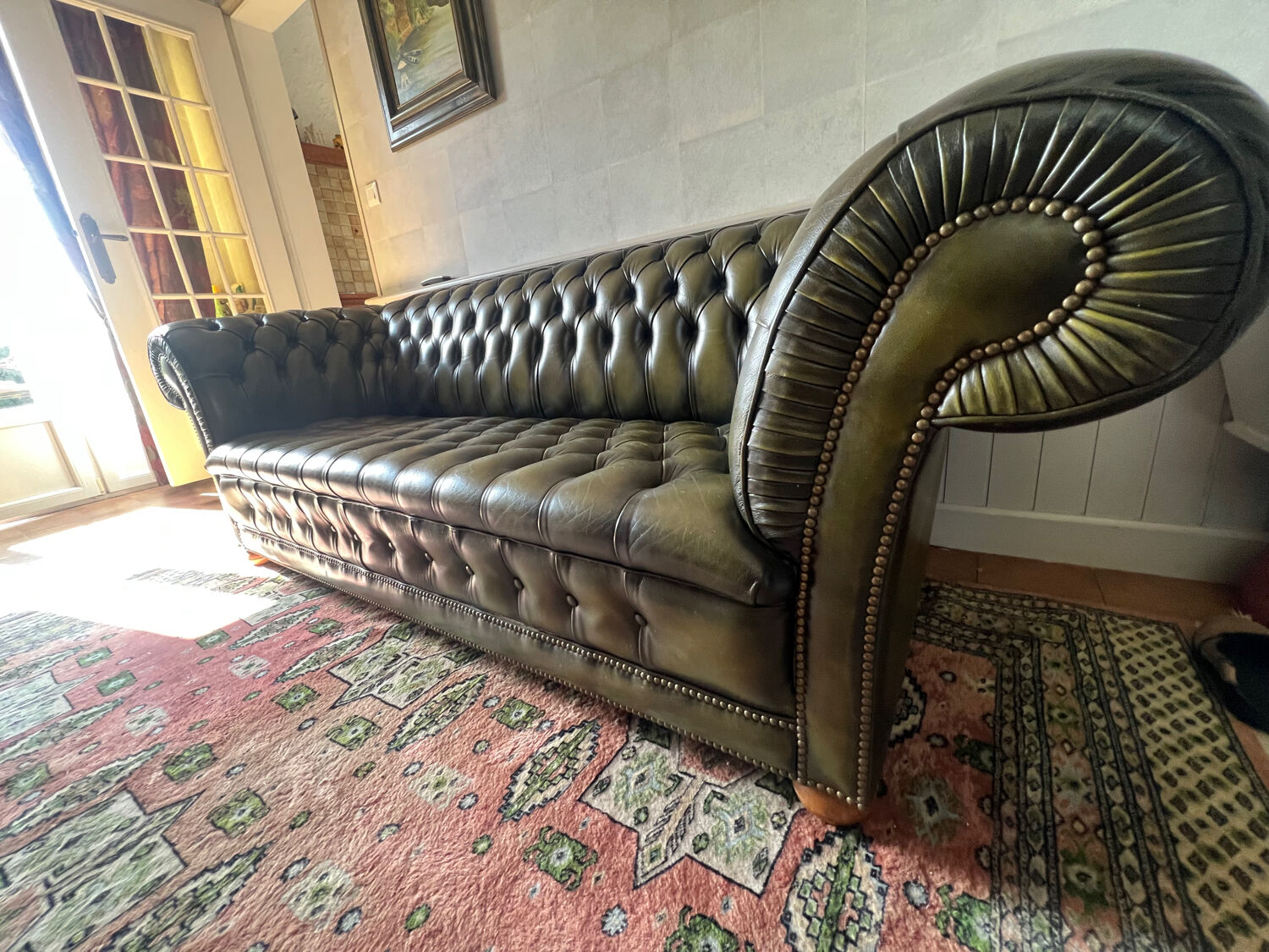 Chesterfield English green 3 seater genuine leather