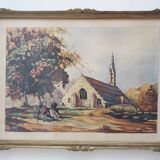 Watercolor signed E.JOLY - Breton chapel 1960