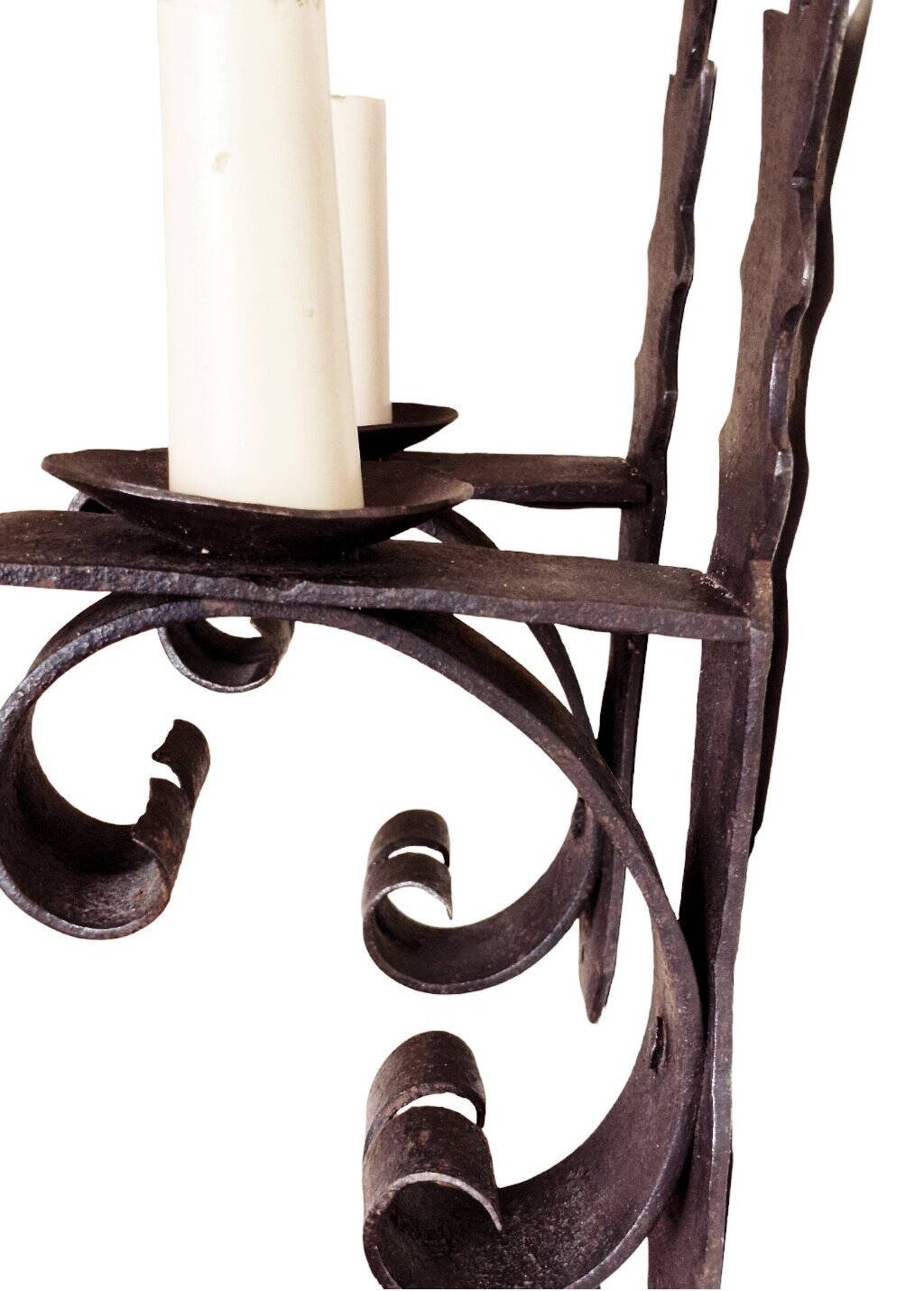 Duo of wrought iron wall lights Ateliers Marolles