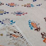 White carpet with multicolored geometric patterns handmade in pure wool