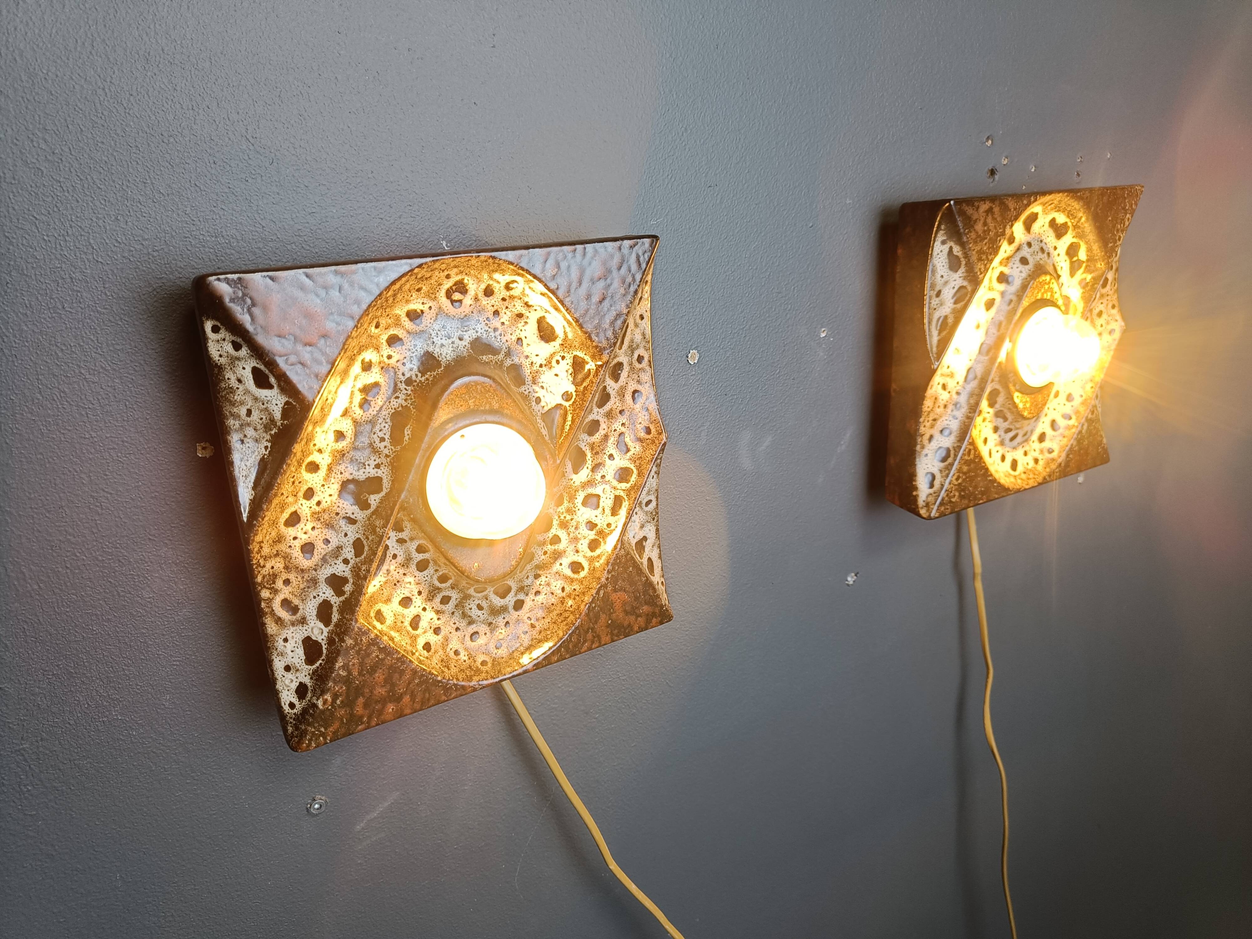 Pair of ceramic brutalist wall lamps by Pan Leuchten, 1960s