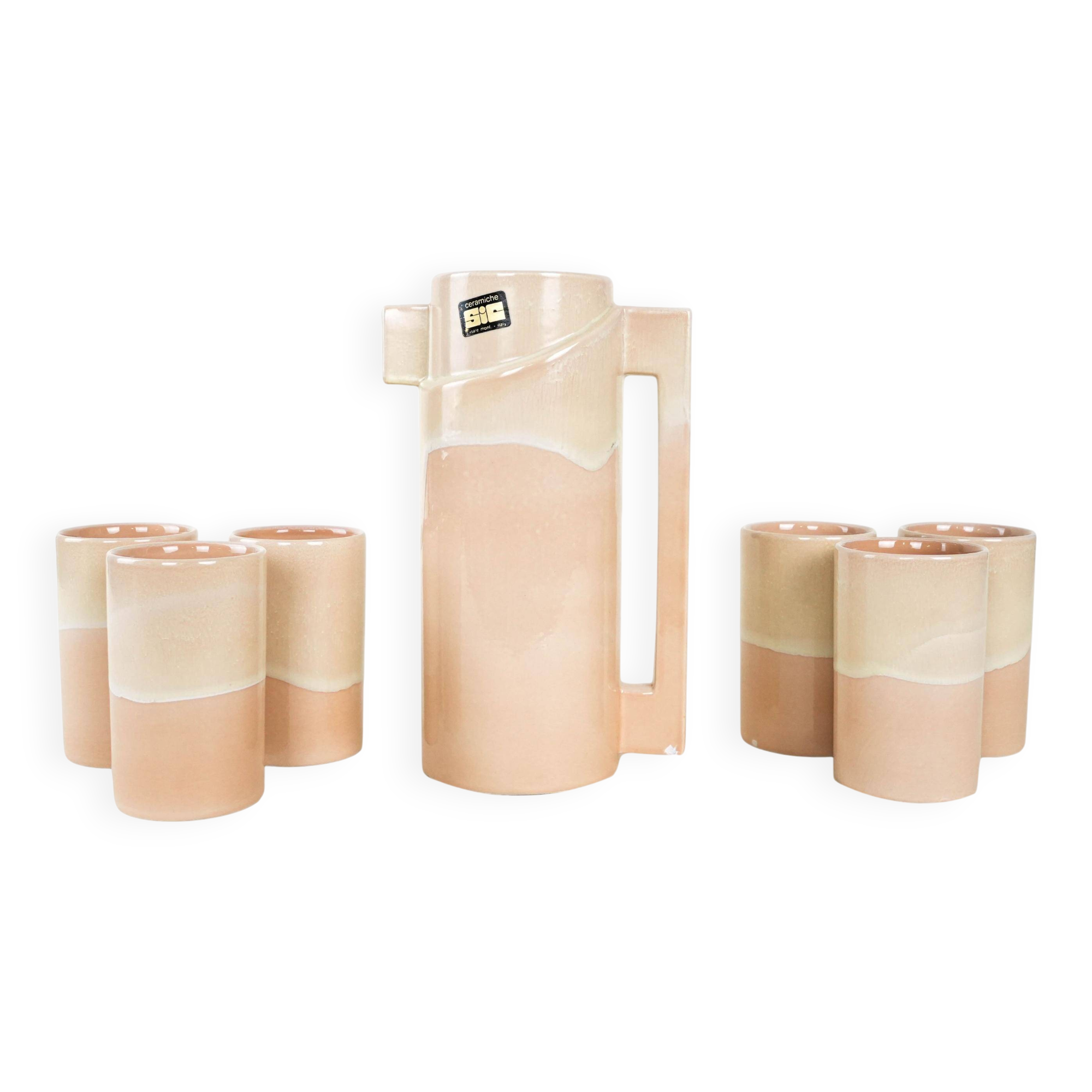 Ceramic jug and cup set, Italian design, 1960s, manufacturer: Ceramiche SIC