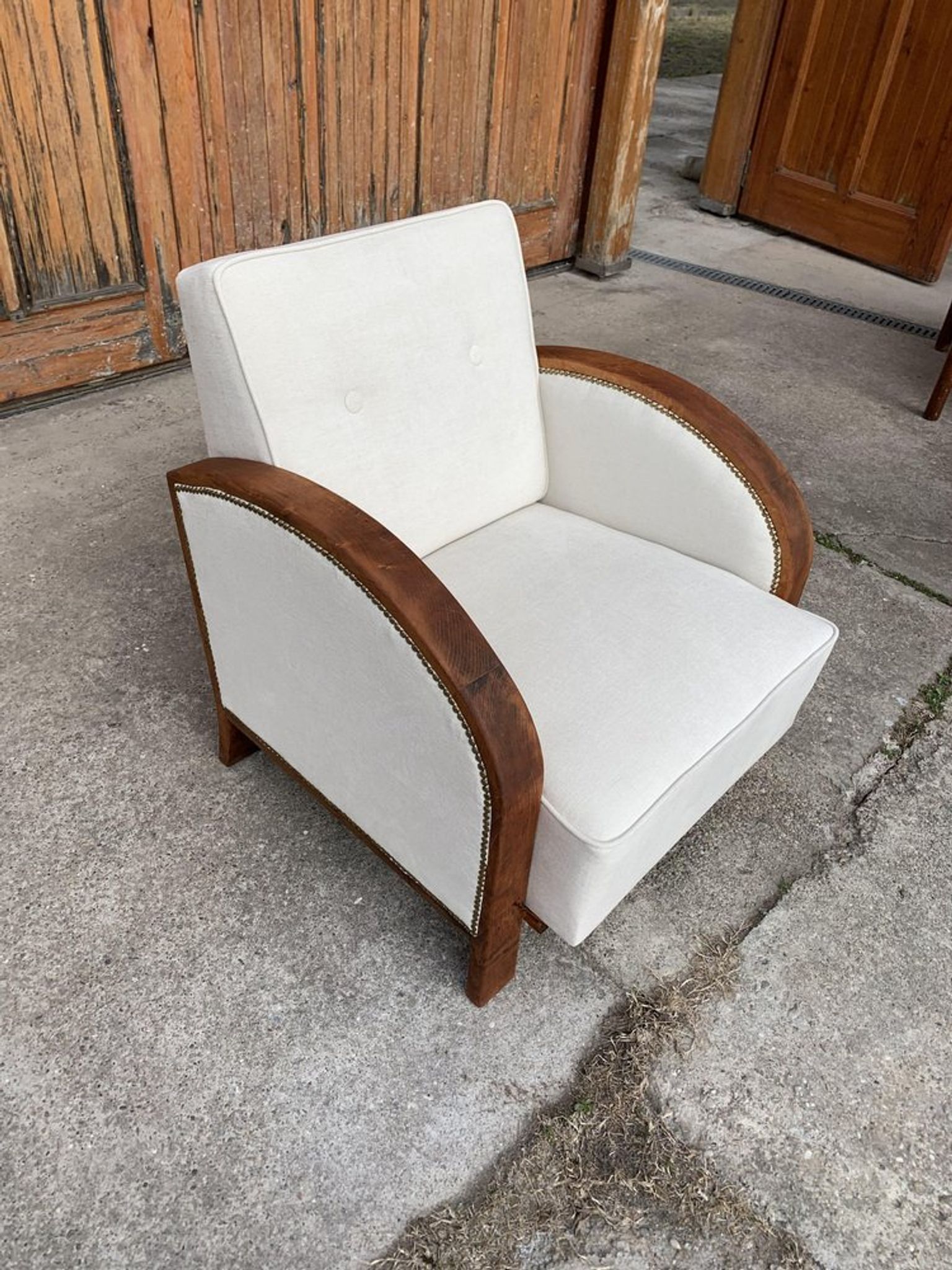 Fauteuil art déco beige, années 1920