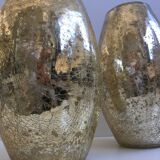 Pair of Cracked Mercurized Ovoid Vases Modernist Design Tealight Holders