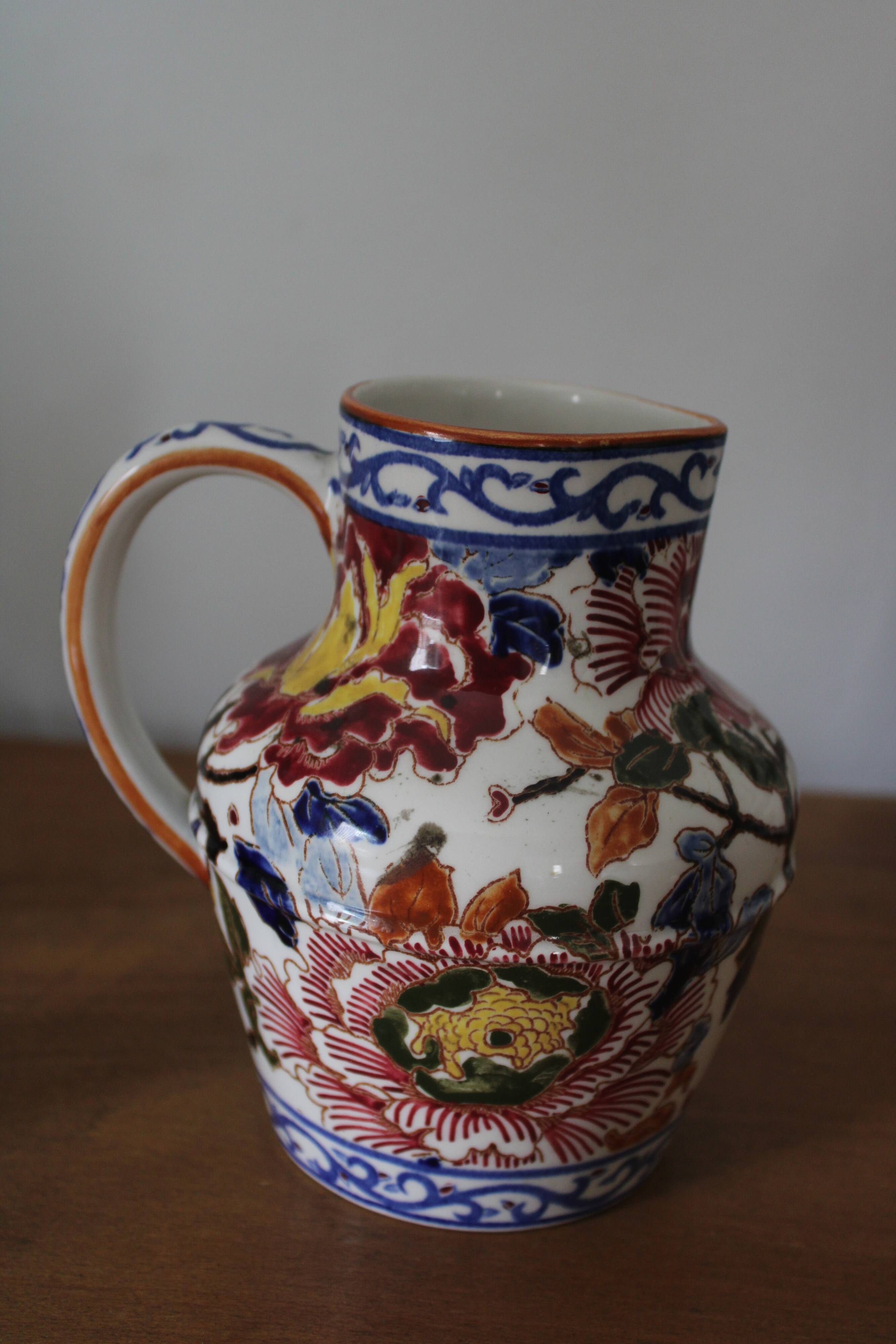 Gien earthenware peony pitcher