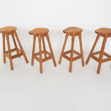 Scandinavian modern pinewood bar stools 1970's