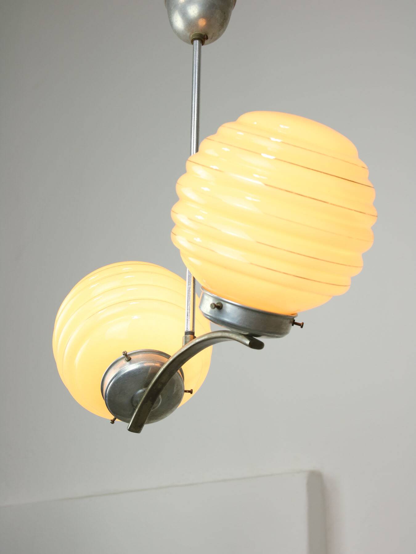 Italian Art Deco Yellow Sphere Chandelier