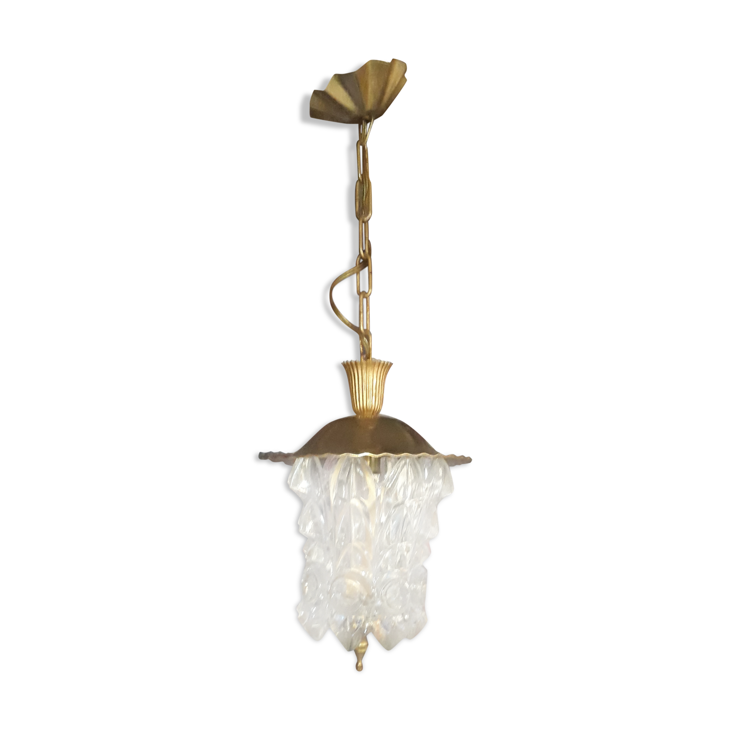 Gold and glass hanging lamp 1950/70