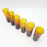 6 glasses blown amber honey
