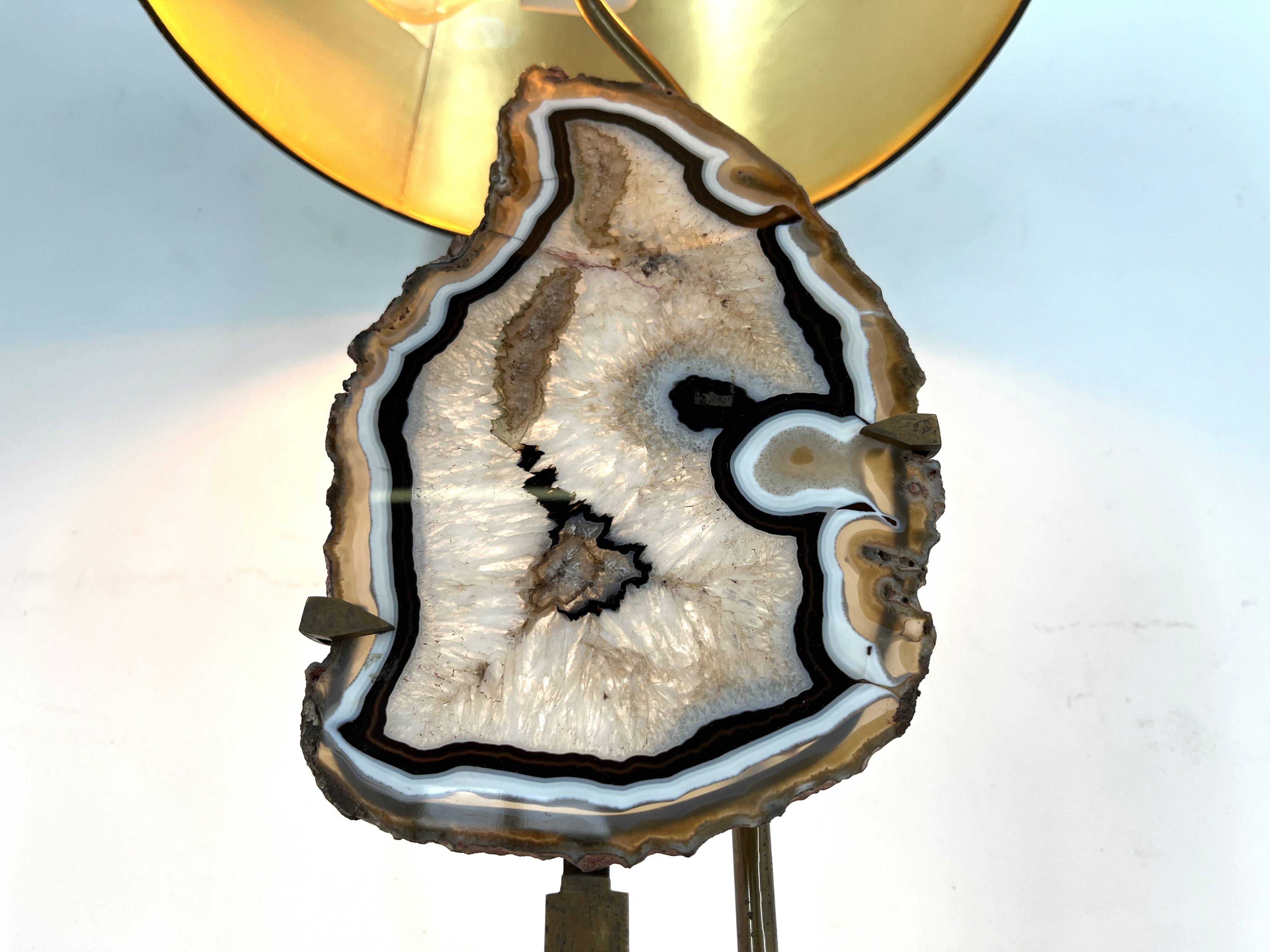 Lampe de table vintage en tranches d'agate en laiton, années 1970