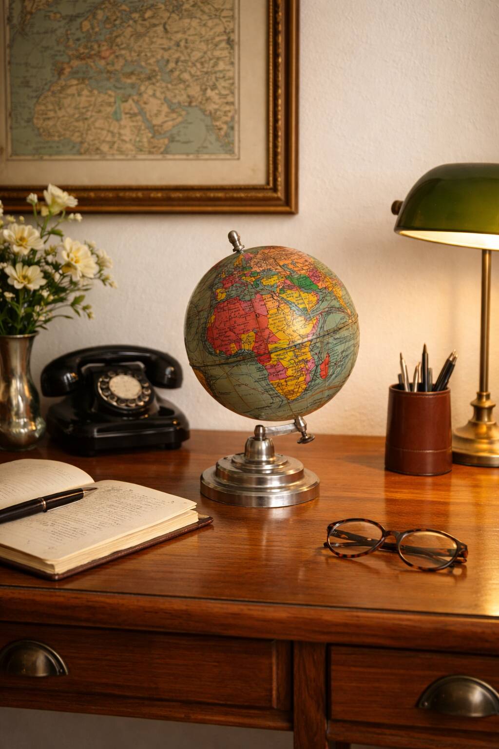 Vintage 1950 terrestrial globe by Girard Barrère Forest Thomas - 26 cm