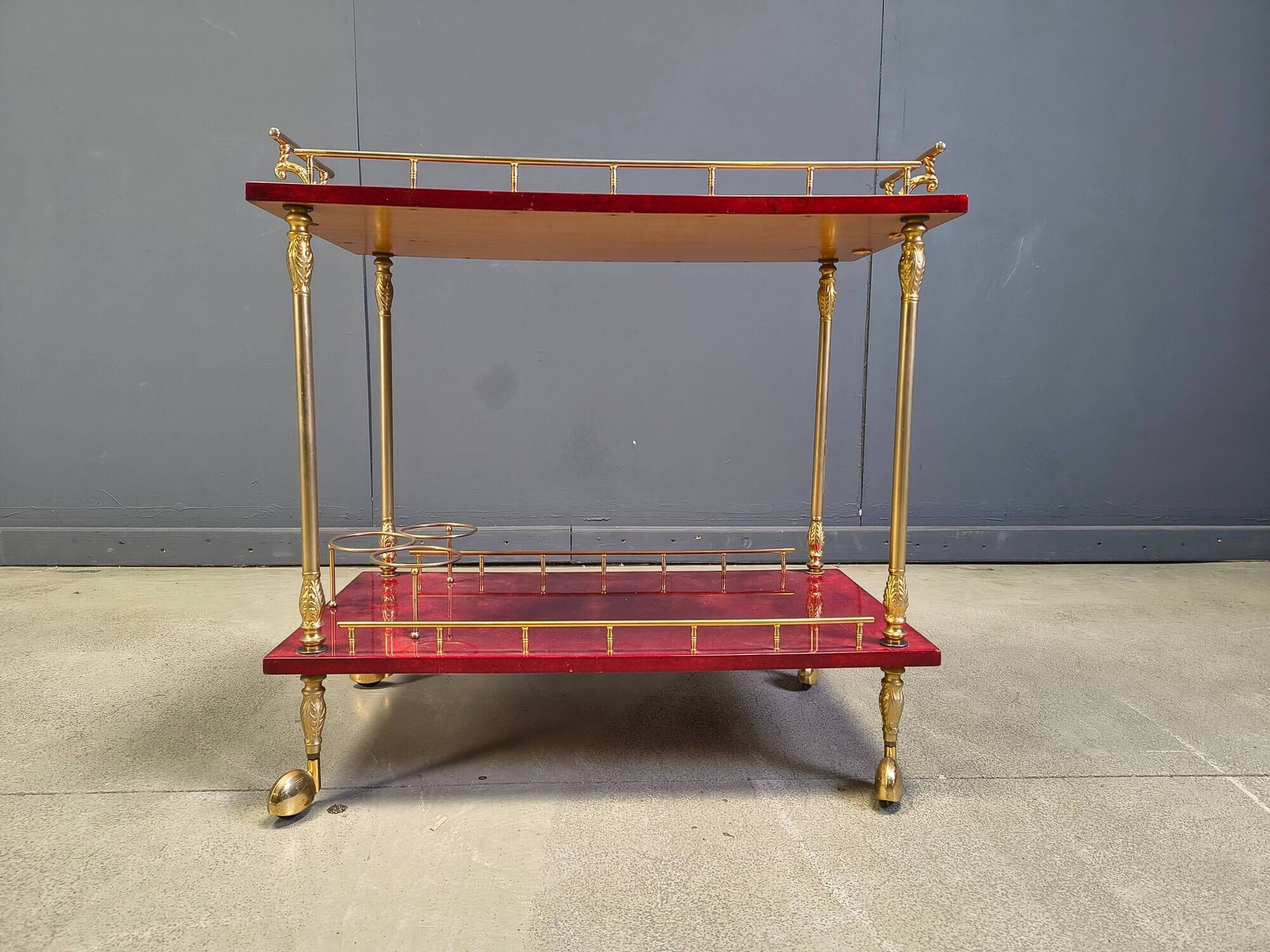 Rare Italian lacquered goatskin / parchment serving bar cart by Aldo T