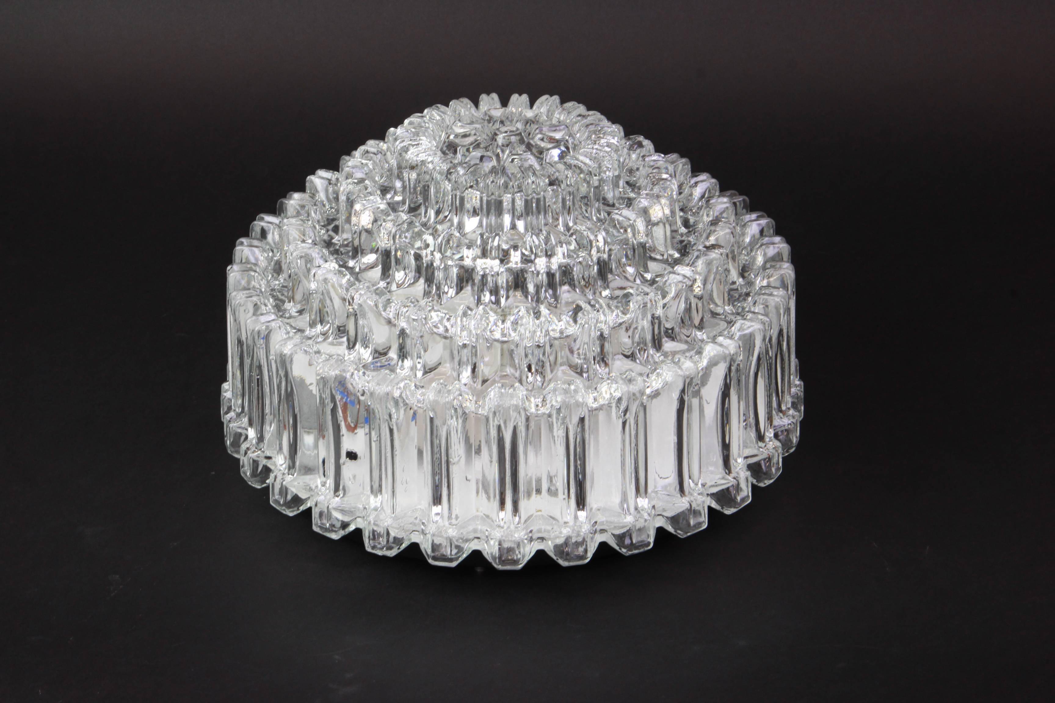 Round textured glass ceiling light by Limburg, Germany, 1970s.