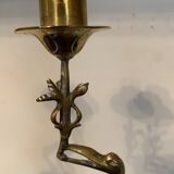 Pair of CANDLE HOLDERS in chiseled and gilded bronze