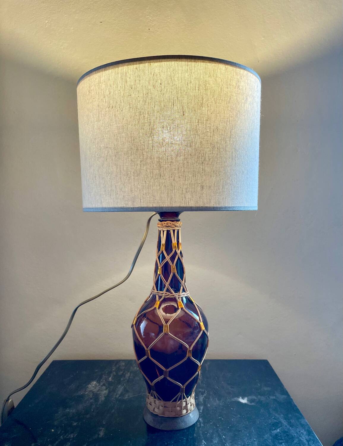 Vintage rattan glass lamp
