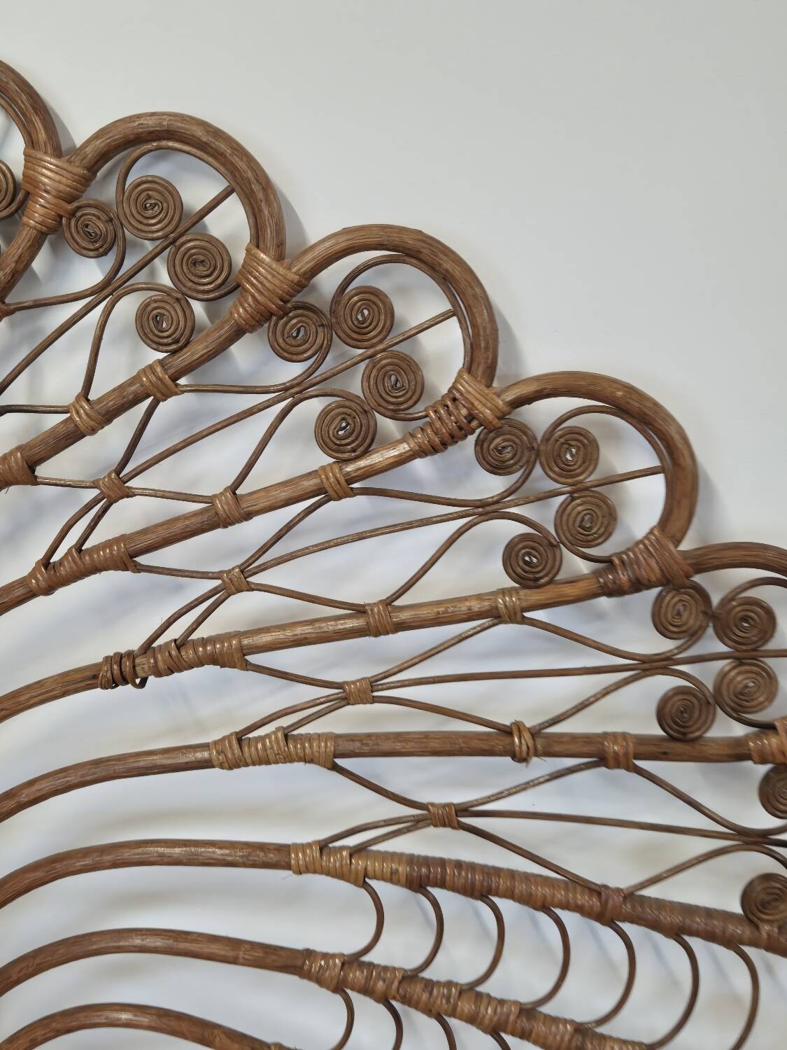 Peacock headboard in rattan Bamboo vintage 1970s