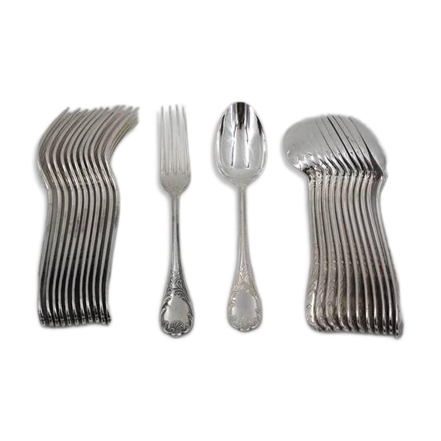 Christofle Marly, 12 dessert cutlery sets, 24 pieces silver-plated metal, 17 cm
