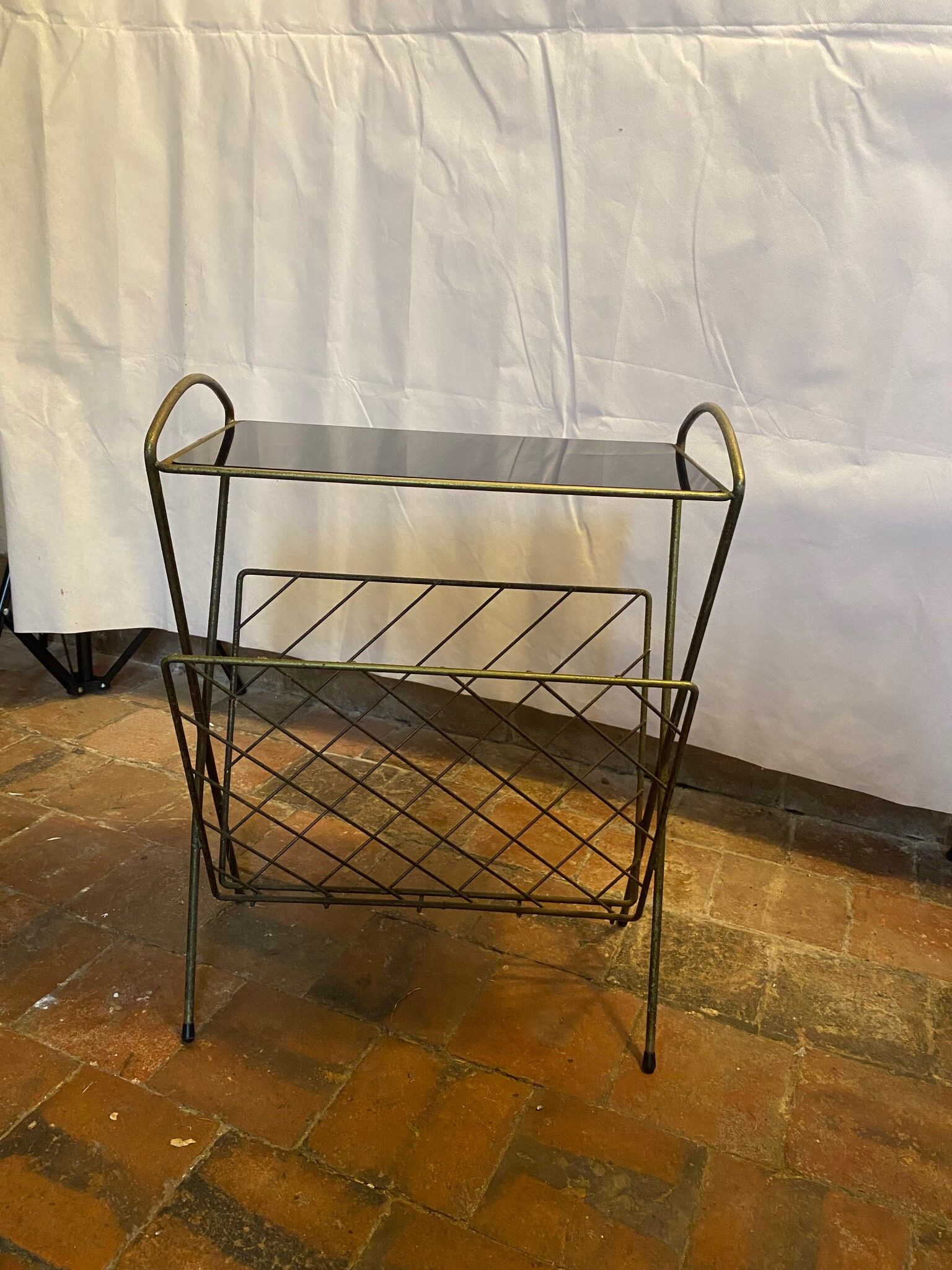 Metal and glass magazine holder from the 50s
