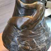 Large bronze lamp nynph in the bath 63x38 superb tiffany style lampshade