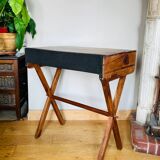 Desk, writing desk in solid rosewood and studded leather, 20th century.