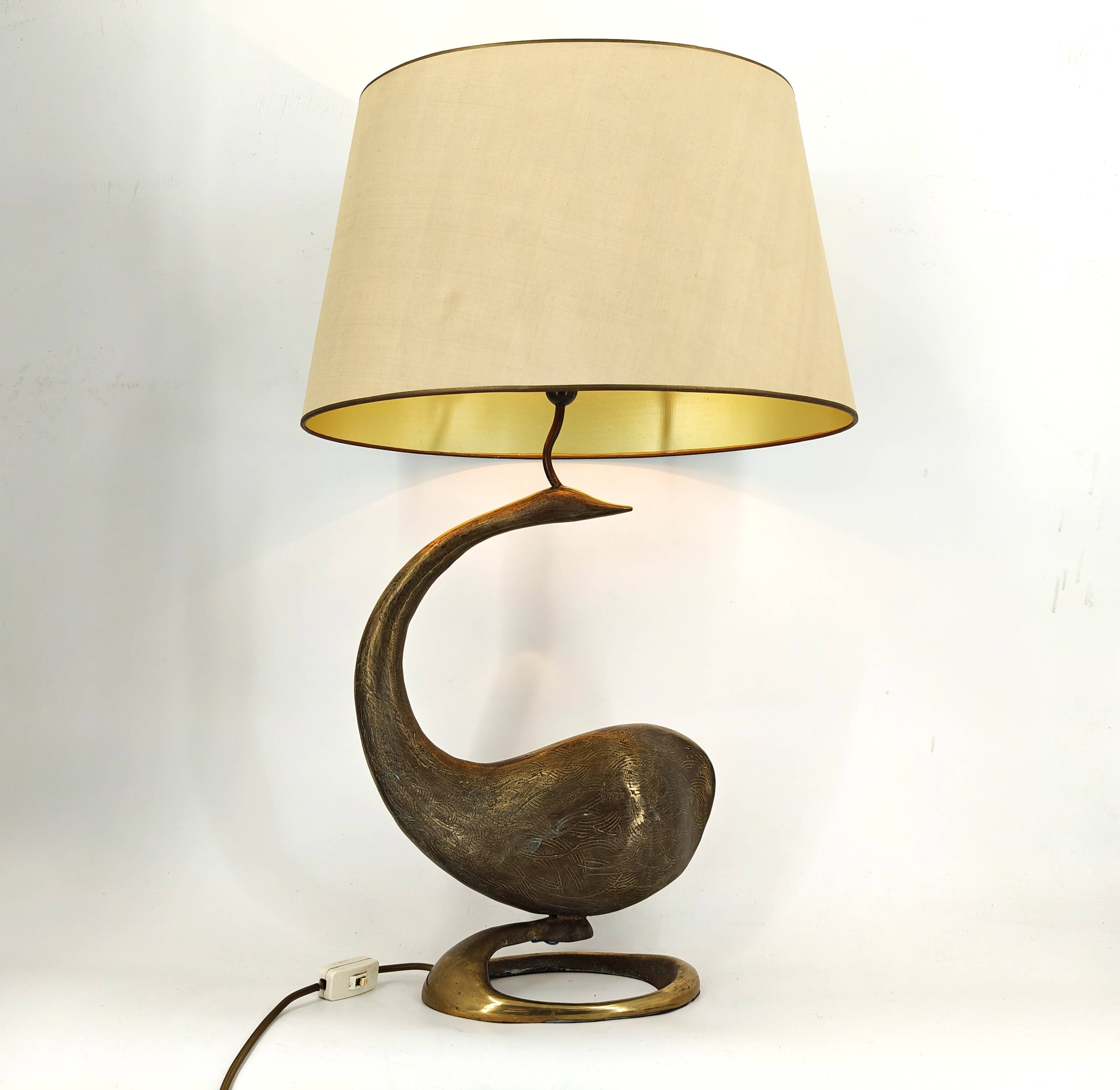 Large brass swan table lamp, 1960s