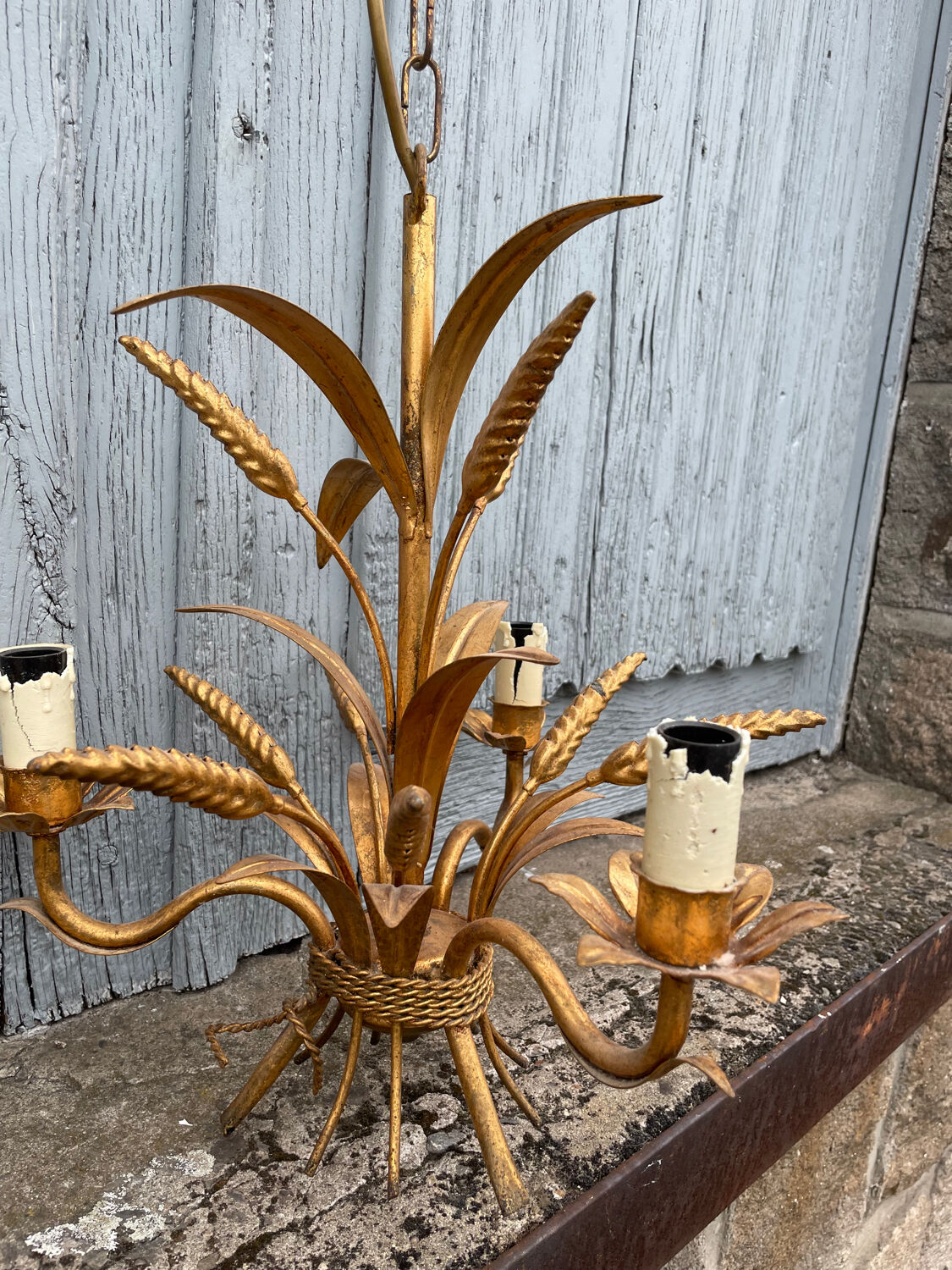 Chandelier and Pair of Wheat Sheaf Wall Lights