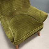 Fauteuils vintage velours vert d'origine Italie des années 1950 originaux