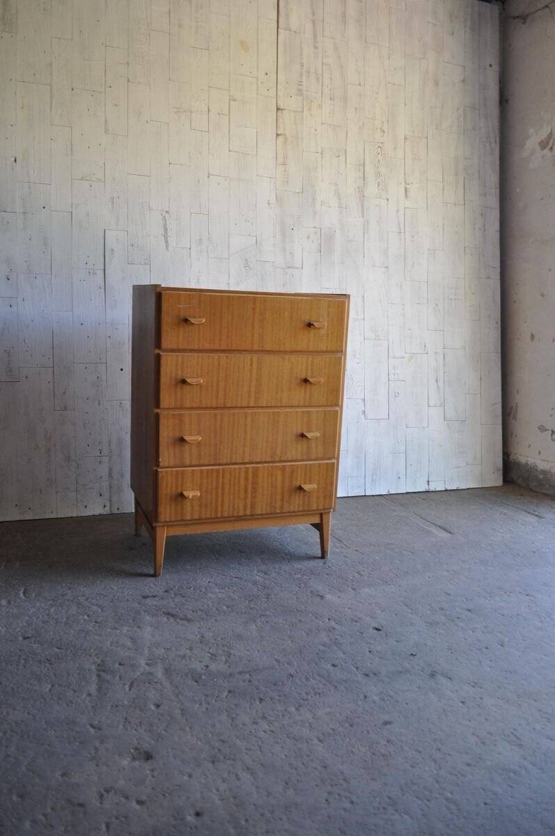 Brown Scandinavian chest of drawers in plywood, 4 drawers, Mid-Century style (1960s)