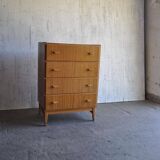 Brown Scandinavian chest of drawers in plywood, 4 drawers, Mid-Century style (1960s)