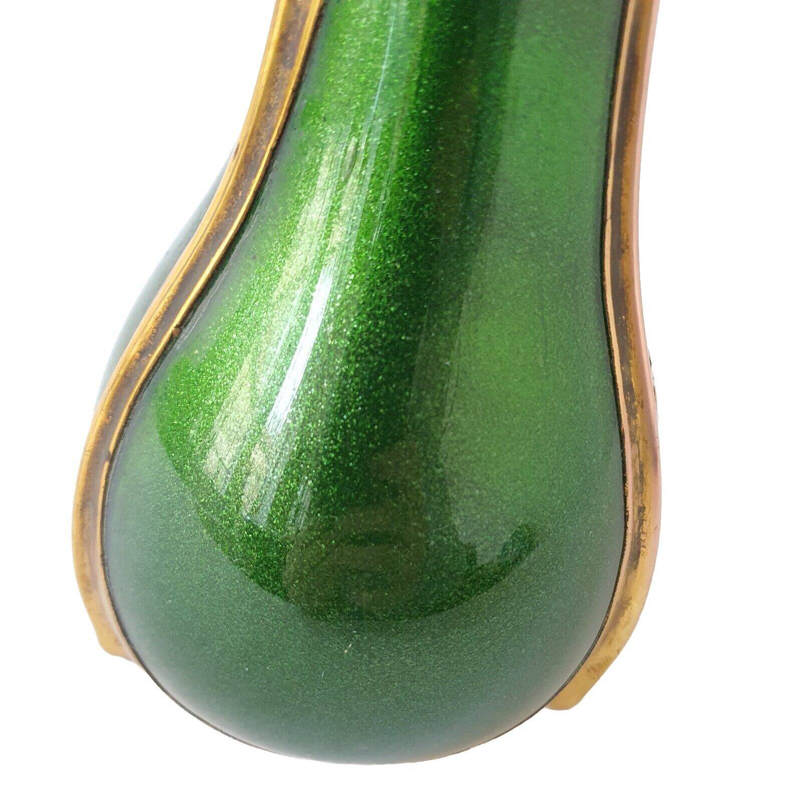 Soliflore vase legras imperial green copper decors enhanced with gold unsigned