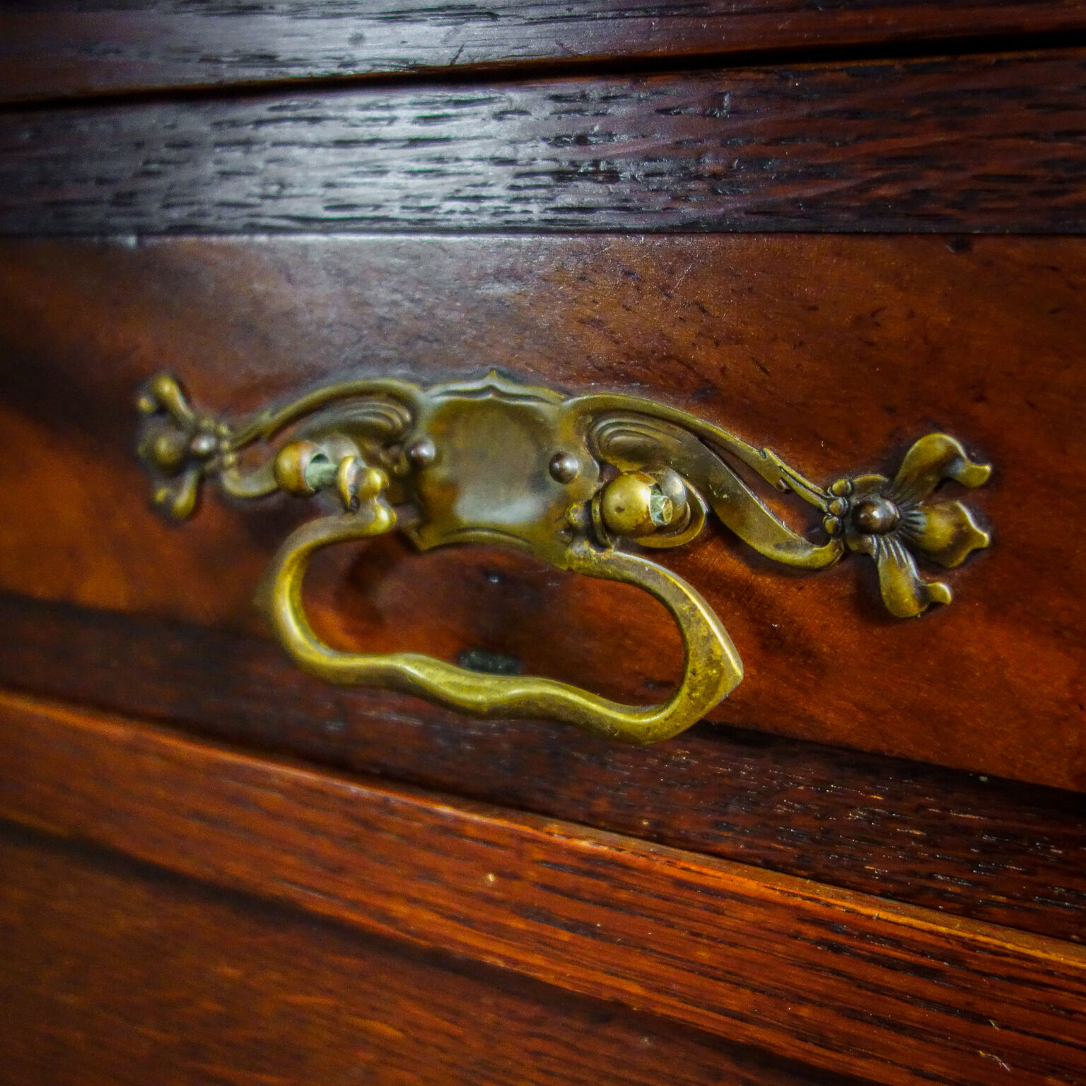 art nouveau cabinet with stained glass window, France circa 1910
