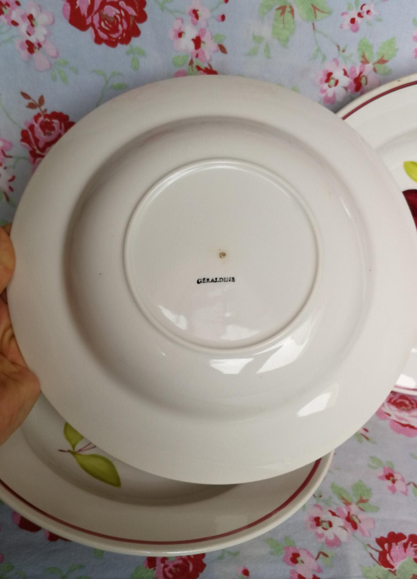 4 old hollow plates, model "Geraldine" red and green flowers