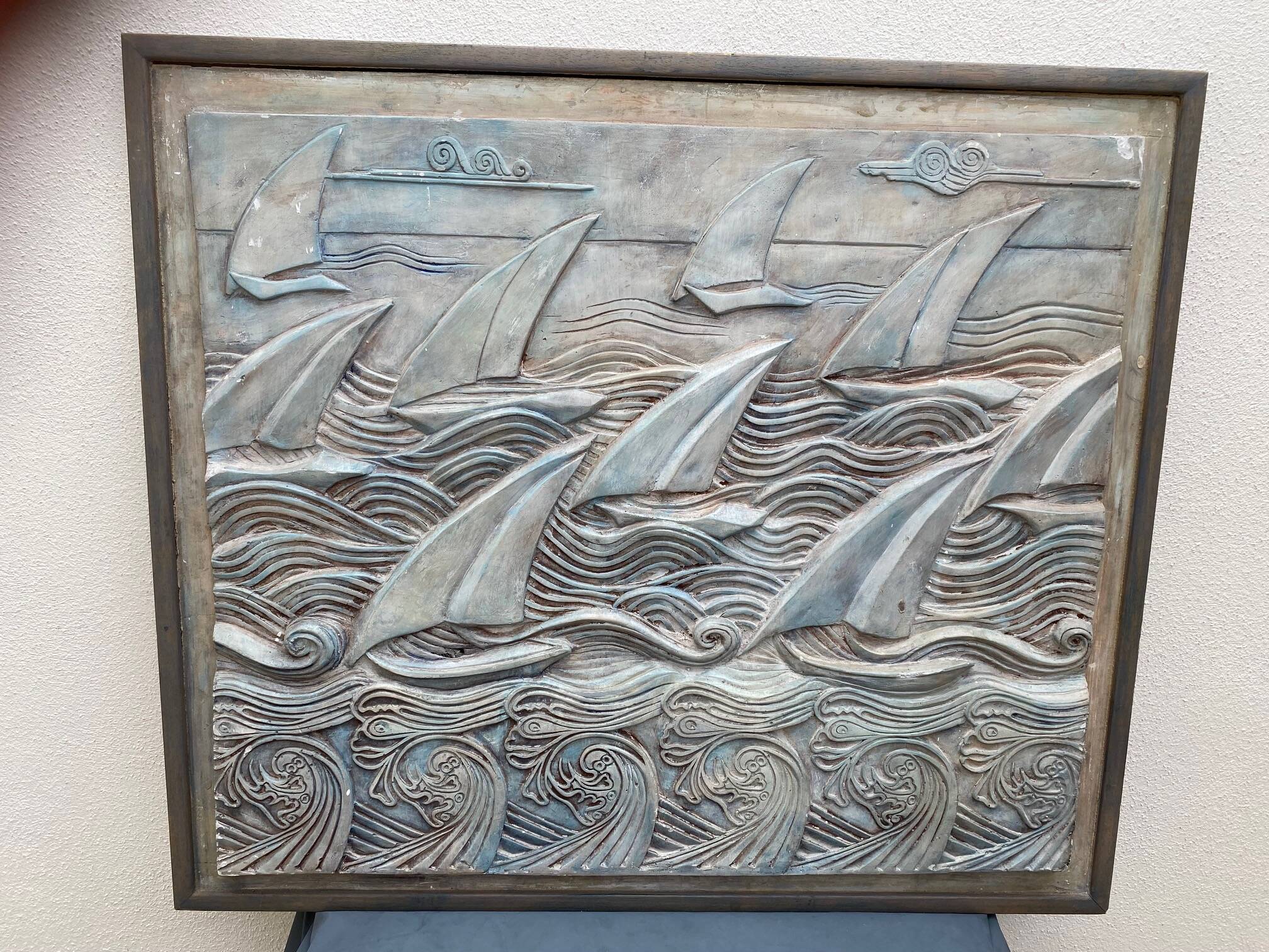 Tableau regate de bateaux en platre en relief decor de club house