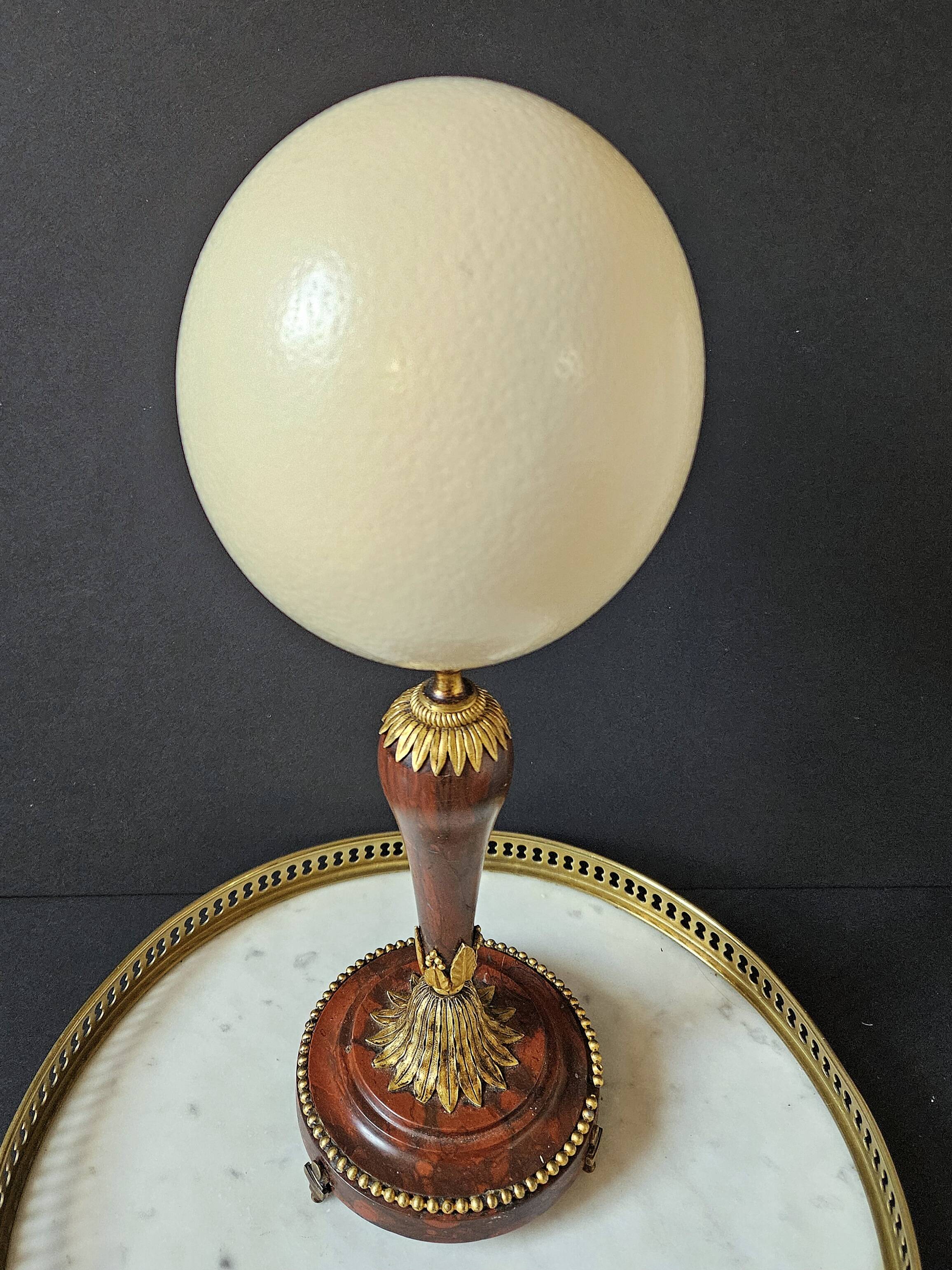 Ostrich Egg, Base in Brass and Brown Marble Empire Napoleon III H: 35cm
