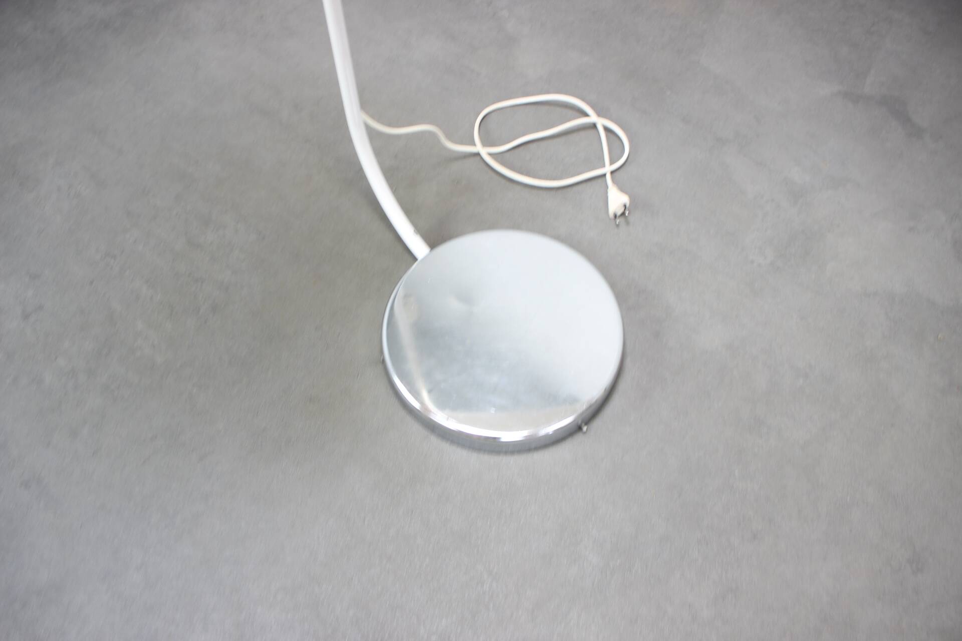 1970s Hungarian space age floor lamp in orange plastic and chrome.