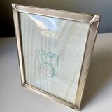 Vintage art deco silver colored metal picture frame 18.5 x 14.5 cm convex bubble glass