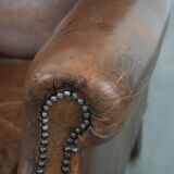 Vintage wingback armchair made of sheepskin leather with beautiful colours