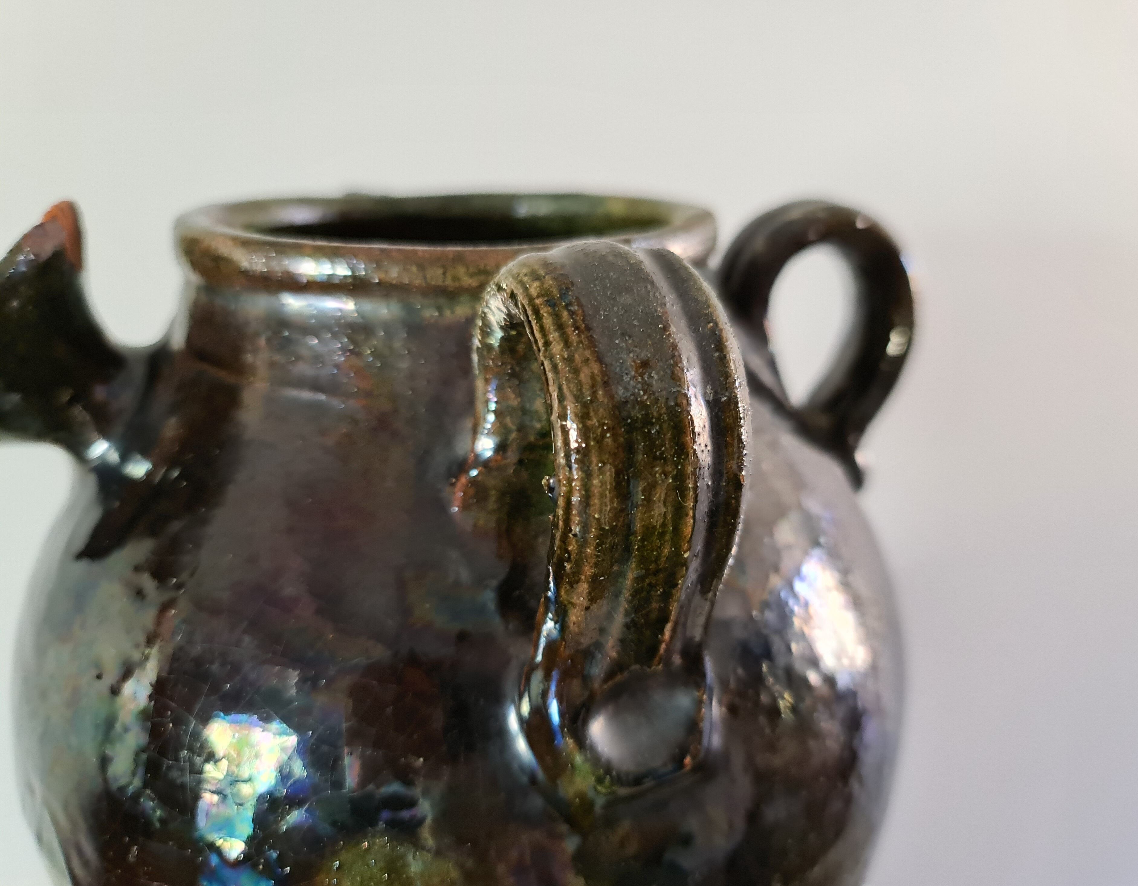 Enamelled terracotta jug vase 1900