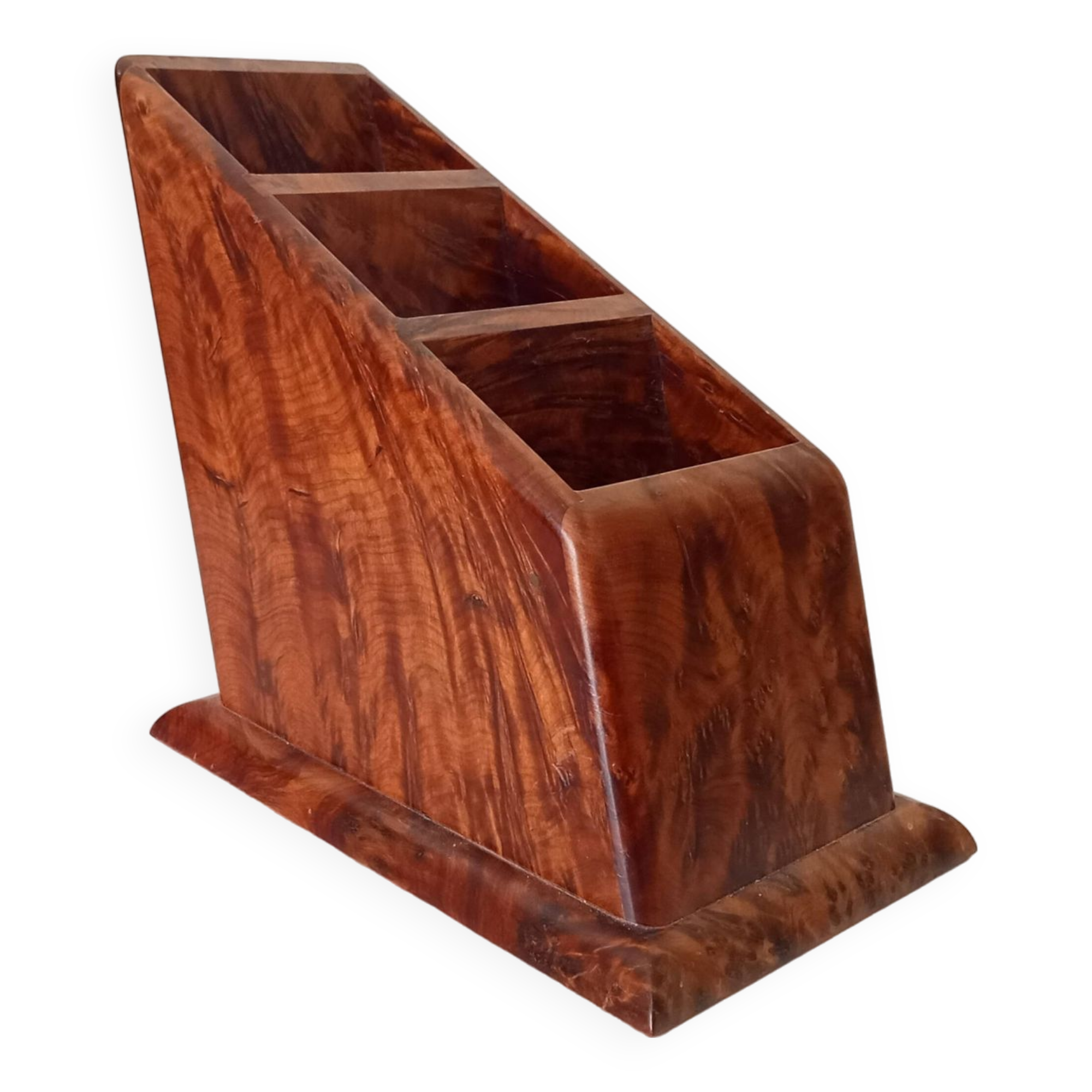 Art deco pen holder in burr walnut